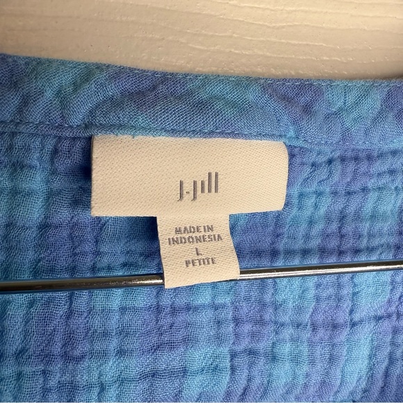 J. Jill Blue and Lilac Checkered 100% Cotton Gauze Blouse Size Large Petite EUC - Picture 6 of 7